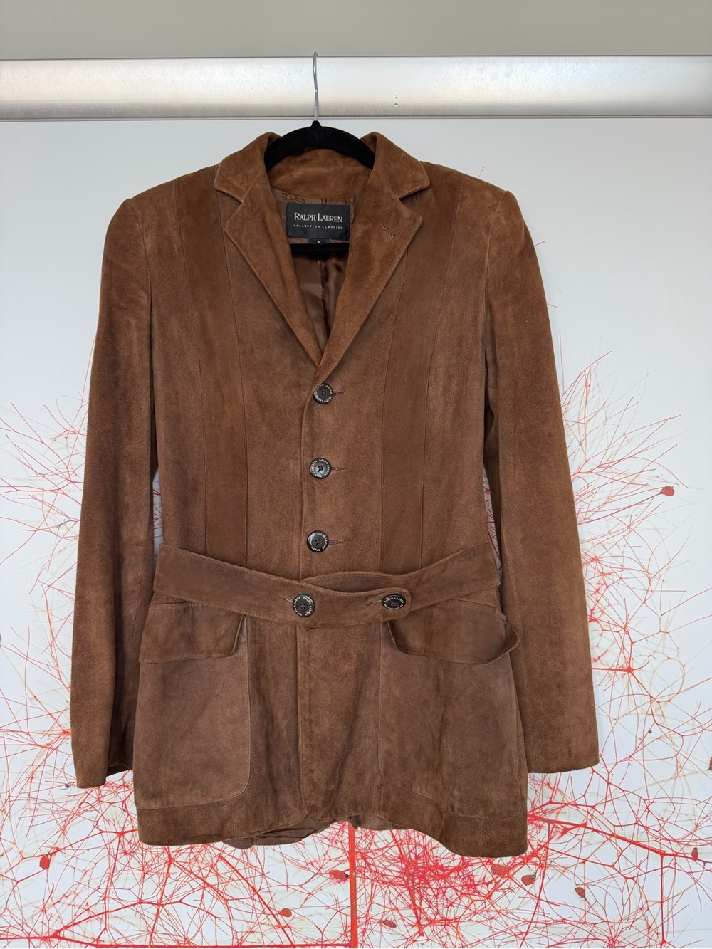 Ralph Lauren Collection Brown Suede Single-Breasted Blazer with Belted Waist